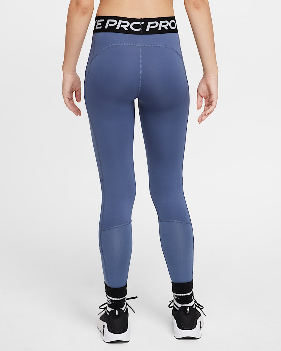 Nike Pro Dri-FIT Older Kids' (Girls') Leggings - Diffused Blue/Black/White