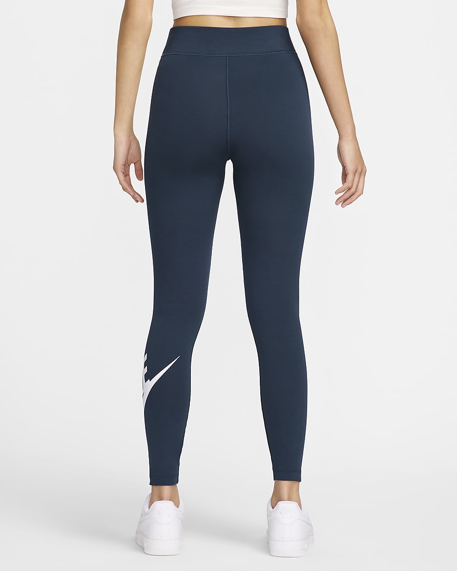 Leggings de cintura alta con gráficos para mujer Nike Sportswear Classics - Azul marino militar/Blanco