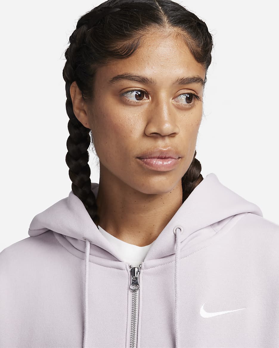 Nike Sportswear Phoenix Fleece Bol Kesimli Tam Boy Fermuarlı Kadın Kapüşonlu Üstü - Platinum Violet/Sail