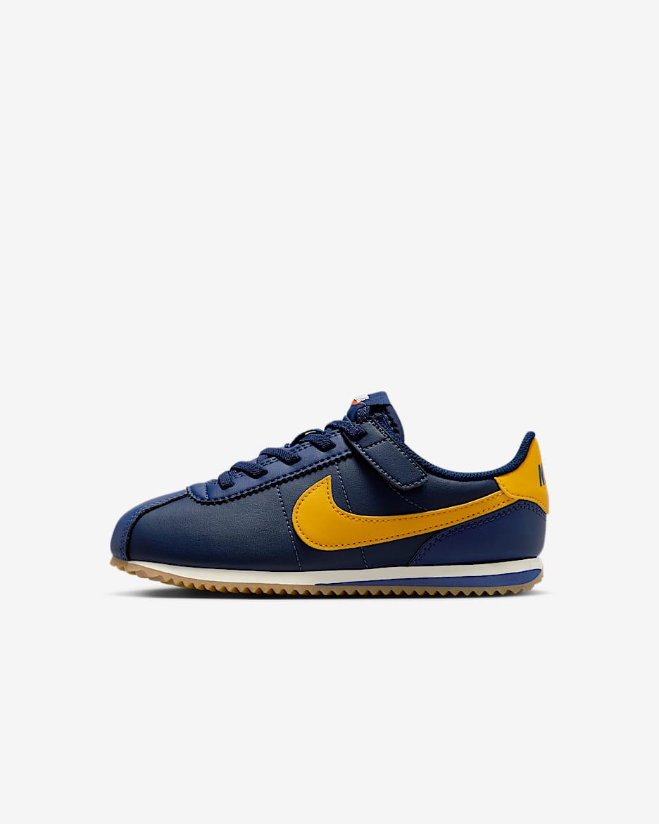 Tenis para niños de preescolar Nike Cortez EasyOn - Azul marino medianoche/Azul vacío/Vela/Oro universitario