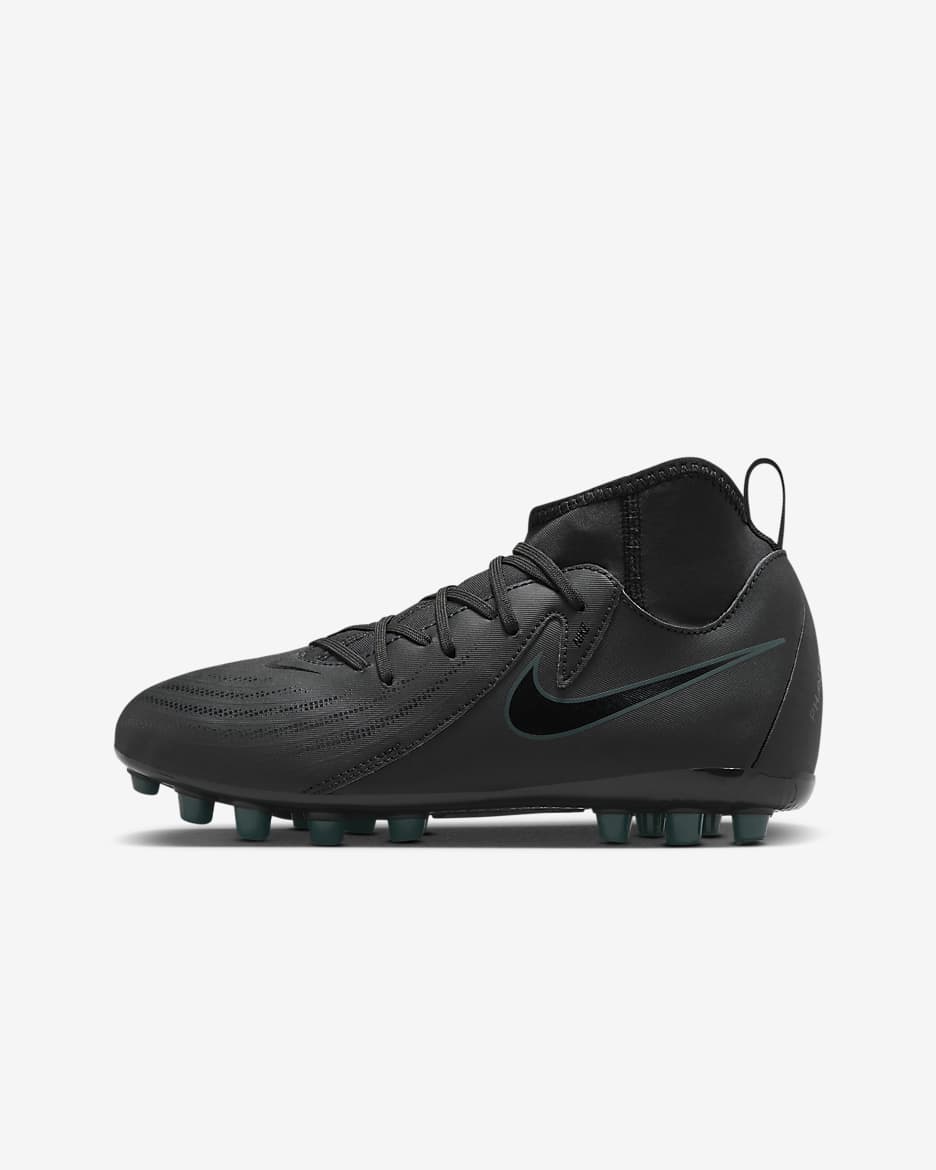 Tacos de fútbol AG de corte high para niños de preescolar y grandes Nike Jr. Phantom Luna 2 Academy - Negro/Jungla intenso/Negro