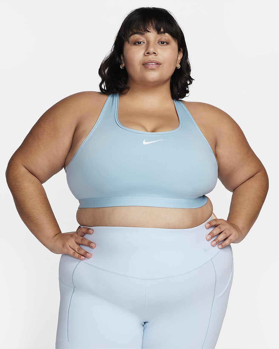 Nike Swoosh Medium-Support Women's Padded Sports Bra (Plus Size) - Light Armoury Blue/White