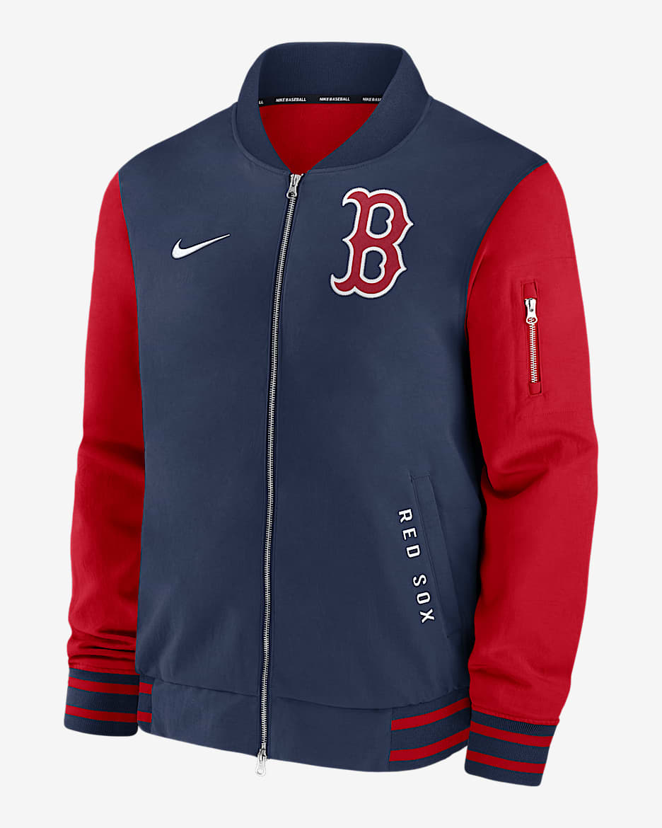 Chamarra bomber Nike de la MLB de cierre completo para hombre Boston Red Sox Authentic Collection Dugout - Azul marino medianoche