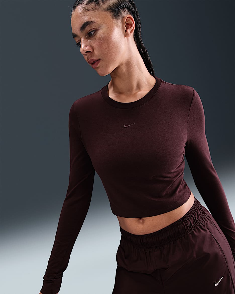 Nike Sportswear Chill Knit Women's Slim Long-Sleeve Cropped Top - Burgundy Crush