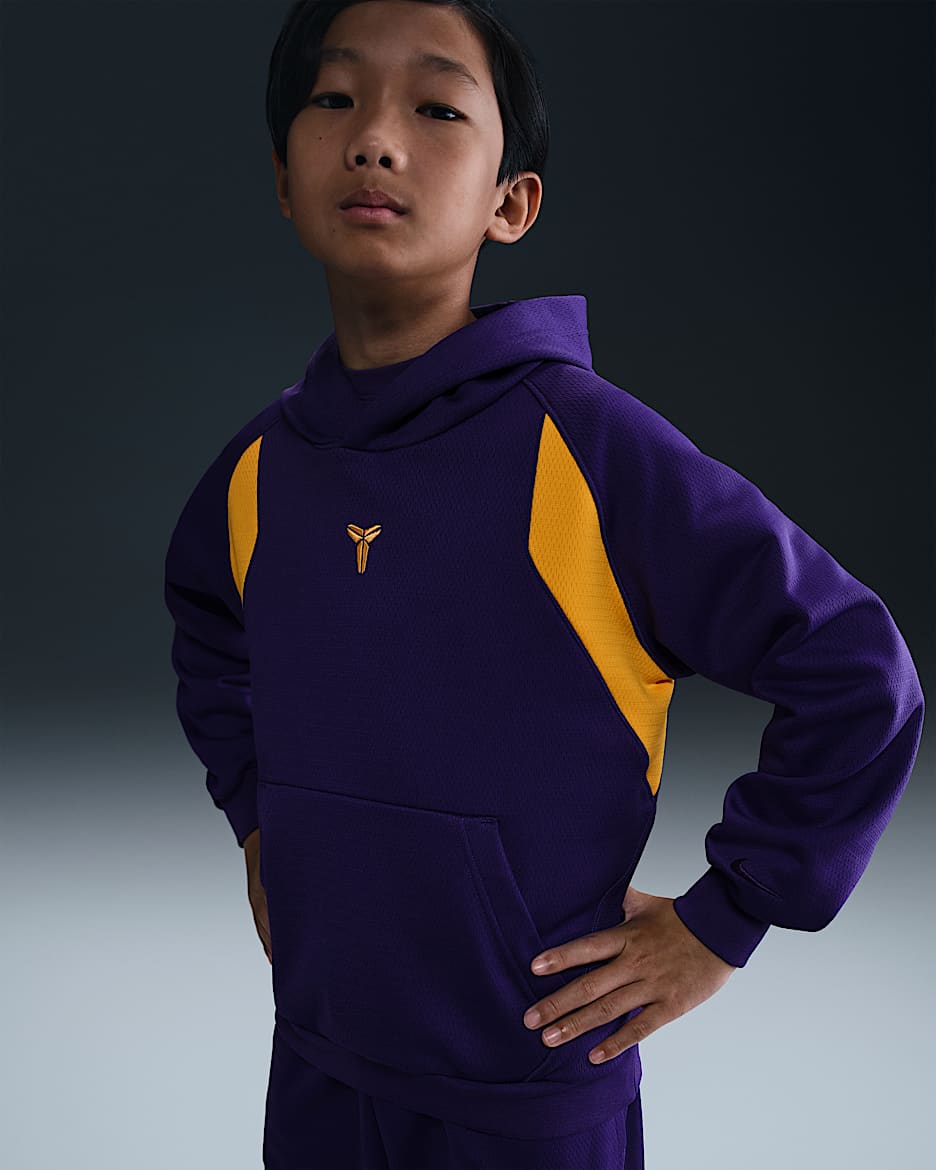 Sudadera con gorro sin cierre Therma-FIT para niños talla grande Kobe - Morado cancha/Oro universitario/Oro universitario