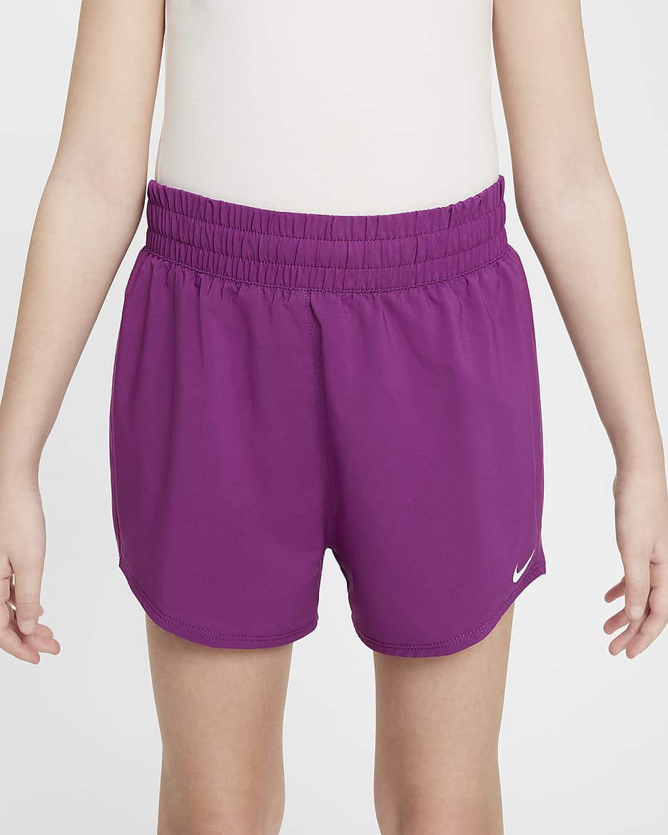 Nike One Older Kids' (Girls') Dri-FIT High-Waisted Woven Training Shorts - Viotech/White