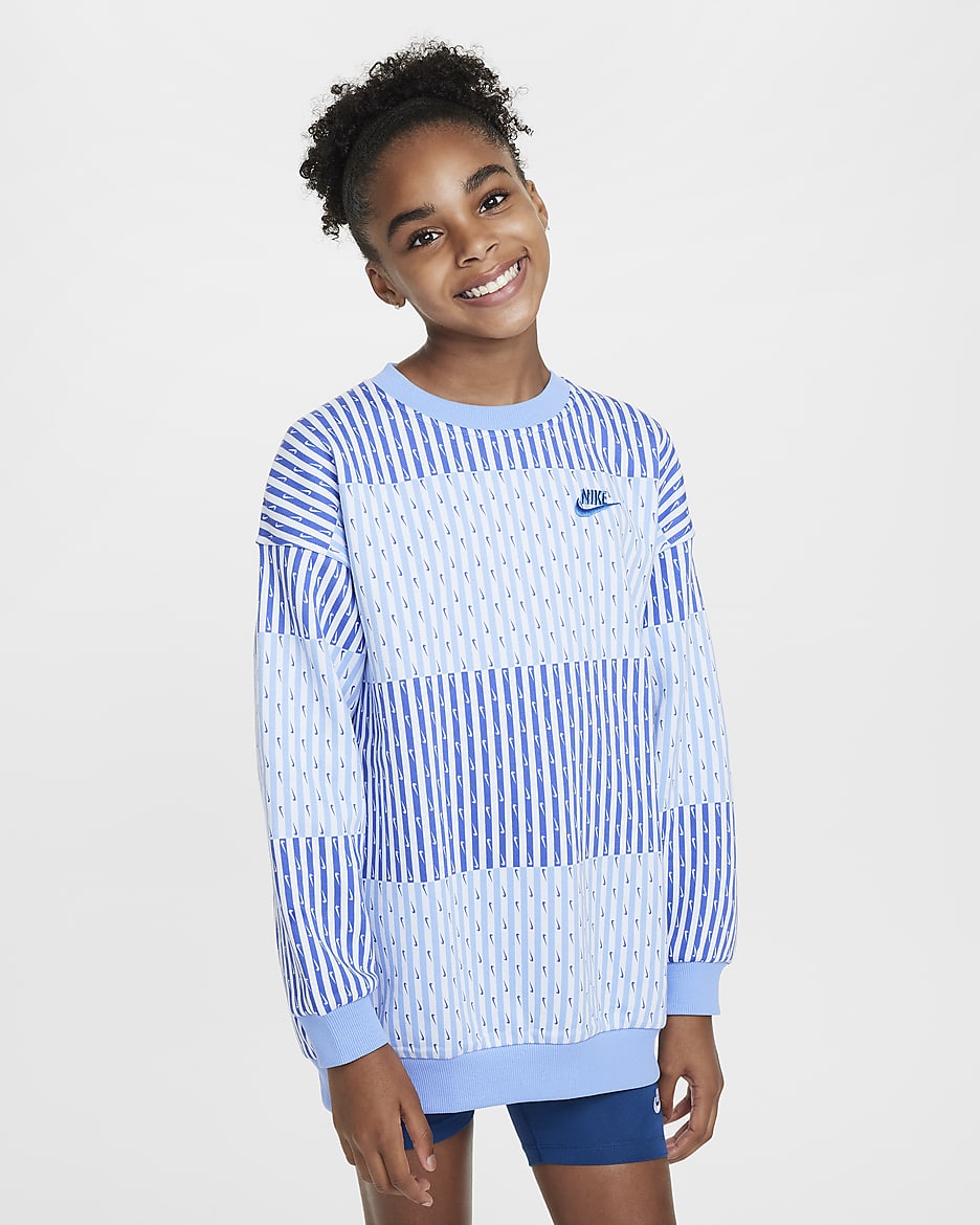 Nike Sportswear Club Fleece Older Kids' (Girls') Oversized Sweatshirt - Football Grey/Royal Pulse/Game Royal