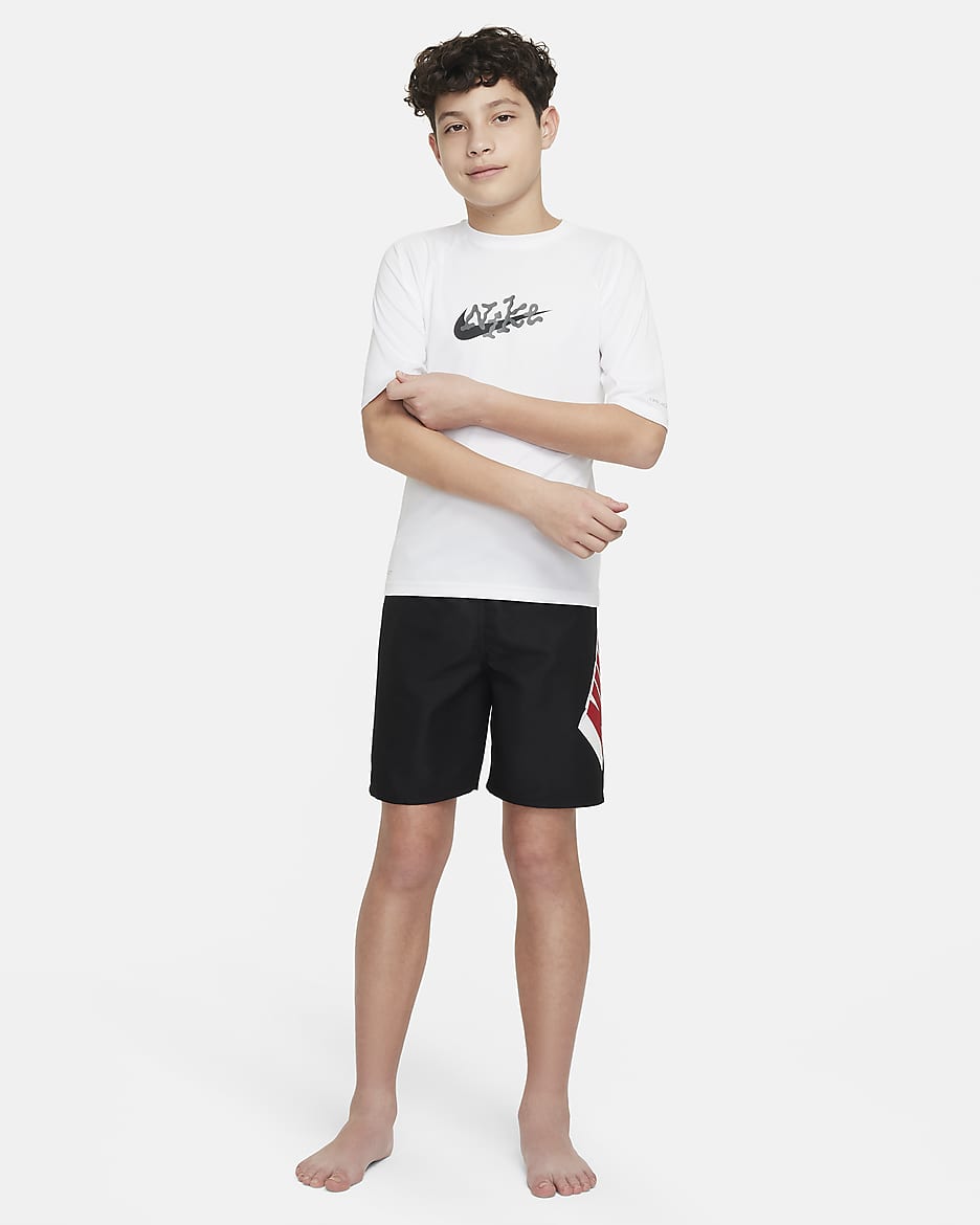 Camiseta Hydroguard de manga corta para niño talla grande Nike Swim Scribble - Blanco