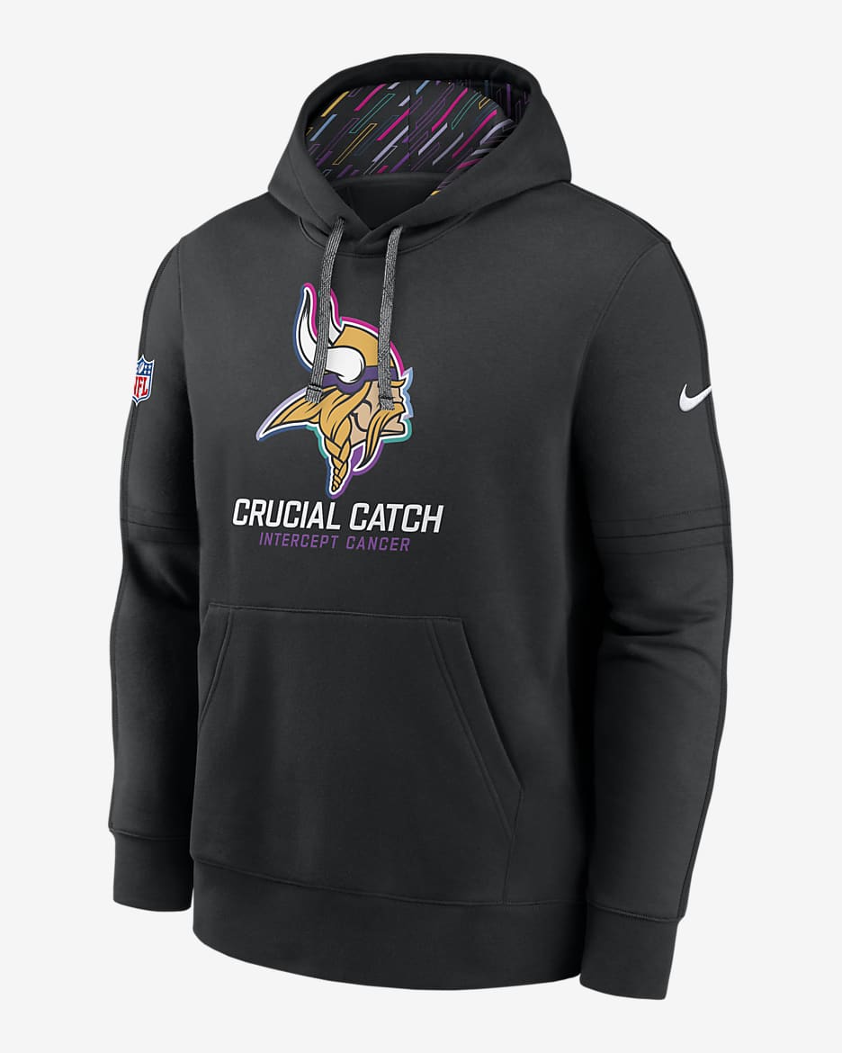 Sudadera con gorro sin cierre Nike de la NFL para hombre Minnesota Vikings Crucial Catch Club - Negro