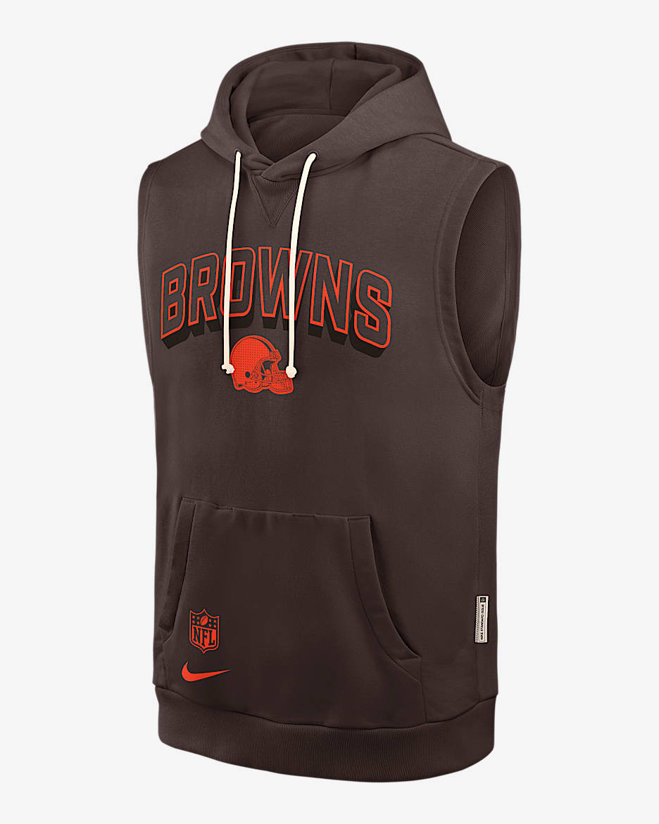 Sudadera con gorro sin cierre sin mangas Nike Dri-FIT de la NFL para hombre Cleveland Browns Sideline - Marrón