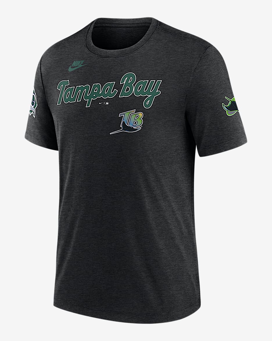 Playera Nike de la MLB para hombre Tampa Bay Rays Cooperstown Eras - Negro jaspeado