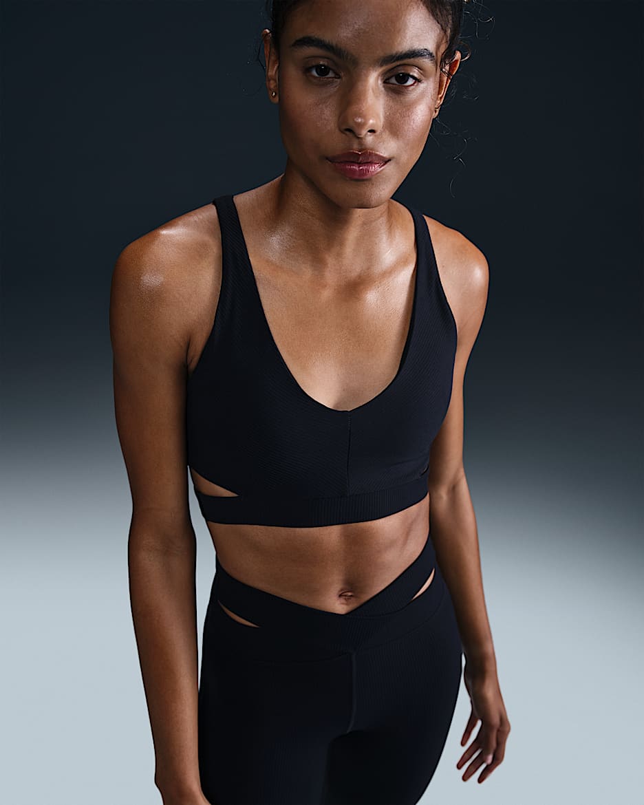 Nike Zenvy Rib gepolsterter Sport-BH mit leichtem Halt - Schwarz