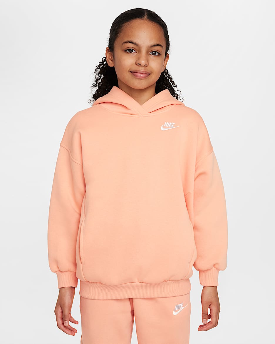 Sudadera con gorro sin cierre oversized para niños talla grande Nike Sportswear Club Fleece - Ágata melocotón/Blanco