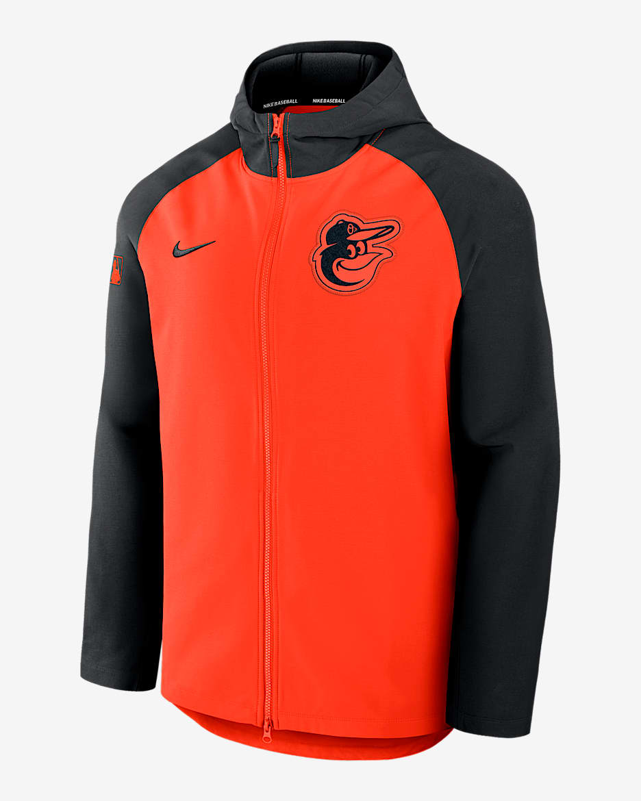 Chamarra Nike Therma de la MLB de cierre completo para hombre Baltimore Orioles Authentic Collection - Naranja
