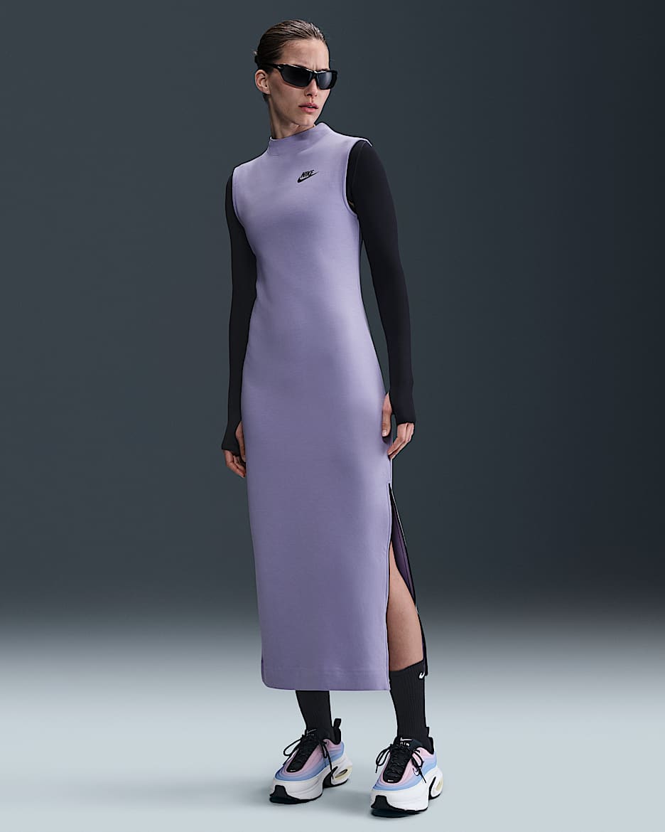 Vestido de tirantes slim de largo maxi para mujer Nike Sportswear Tech Fleece - Hielo lila/Negro