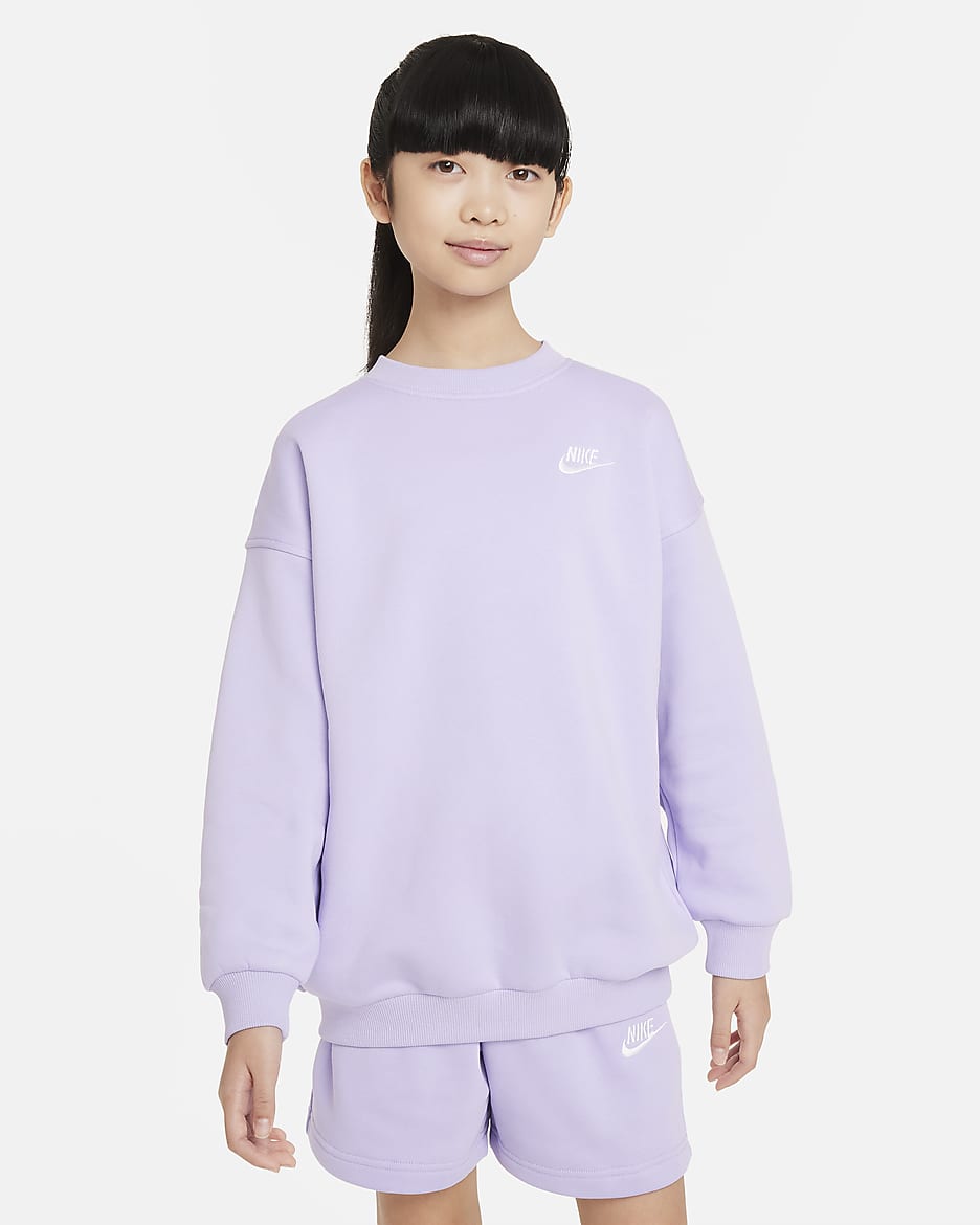 Bluza dresowa o kroju oversize dla dużych dzieci Nike Sportswear Club Fleece - Hydrangeas/Biel