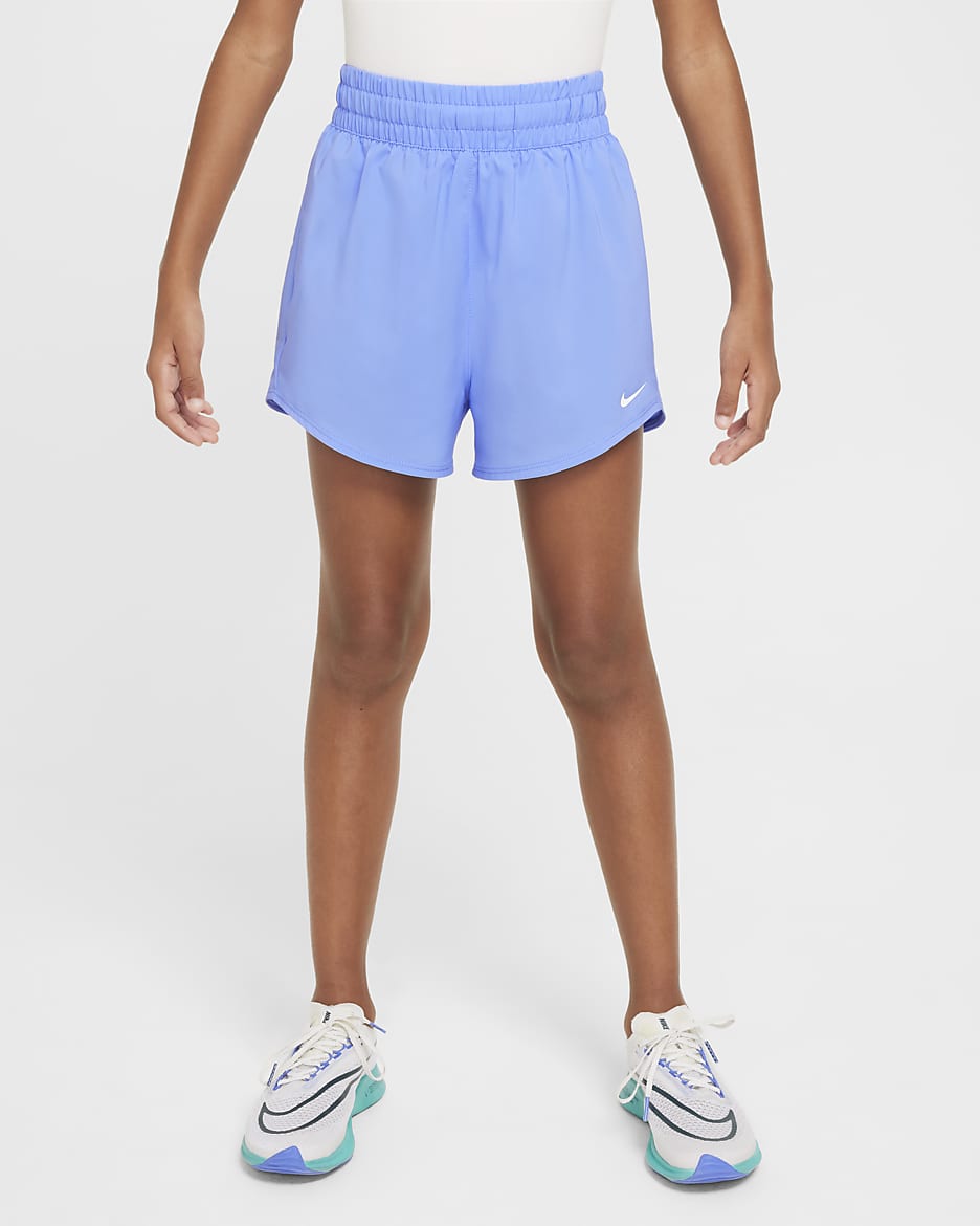Nike One Big Kids' (Girls') Dri-FIT High-Waisted Woven Training Shorts - Royal Pulse/White