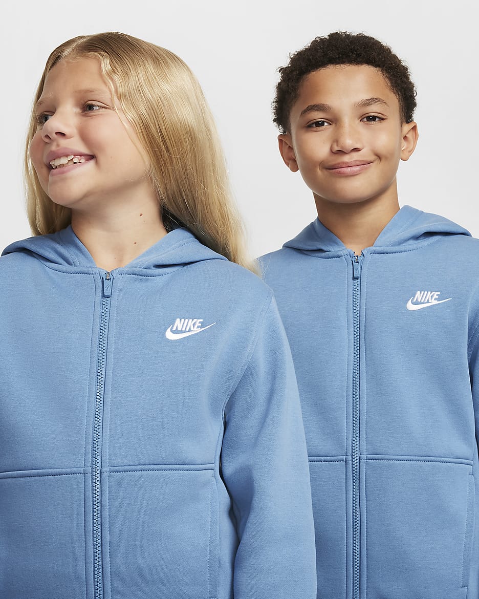 Nike Sportswear Club Fleece Older Kids' Full-Zip Hoodie - Aegean Storm/White