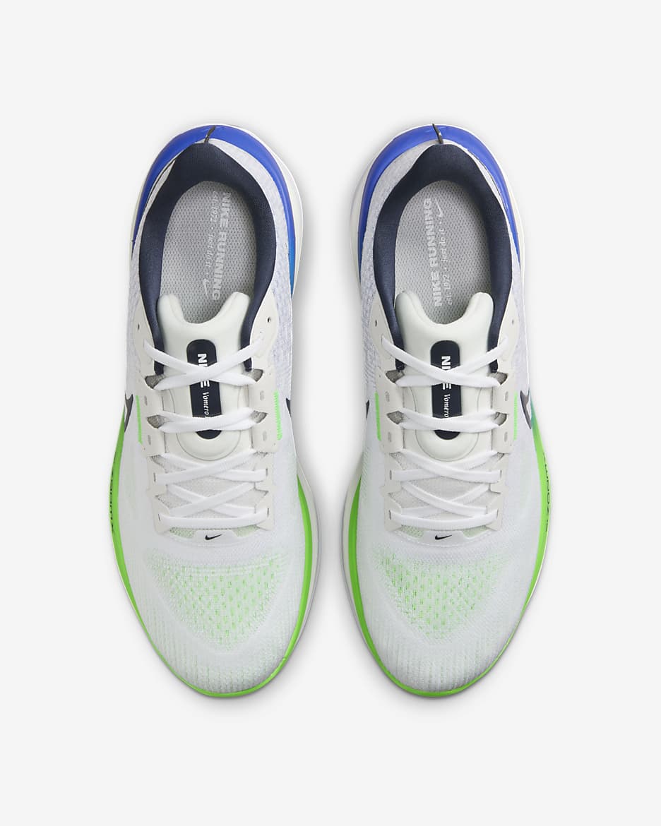 Tenis de correr en pavimento para hombre Nike Vomero 17 - Blanco/Tinte platino/Azul carrera/Trueno azul