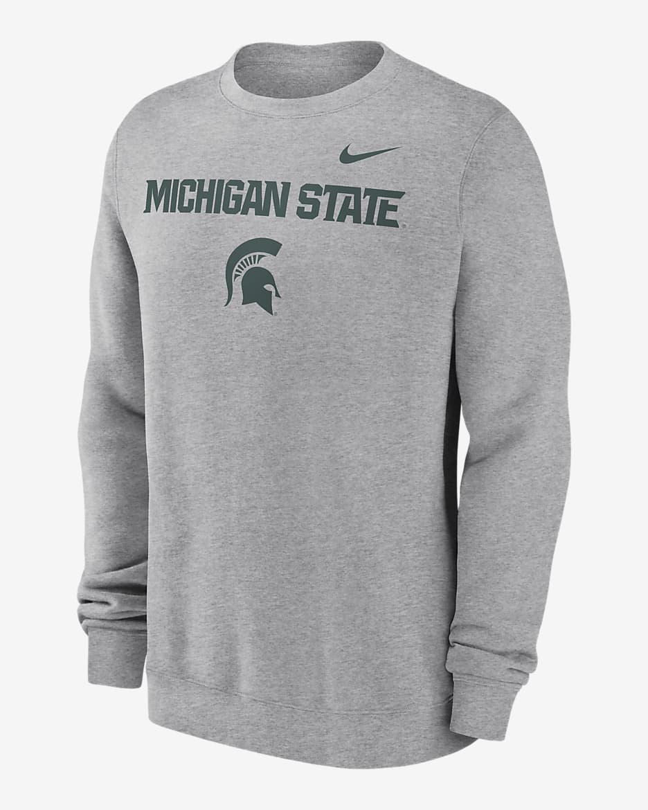 Sudadera de cuello redondo sin cierre universitaria Nike para hombre Michigan State Spartans Primetime Primary Stack - Gris oscuro jaspeado