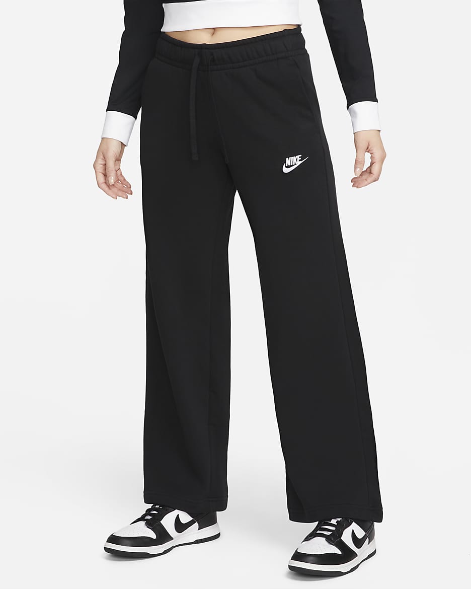 Nike Sportswear Club Fleece Women's Mid-Rise Wide-Leg Tracksuit Bottoms - Black/White