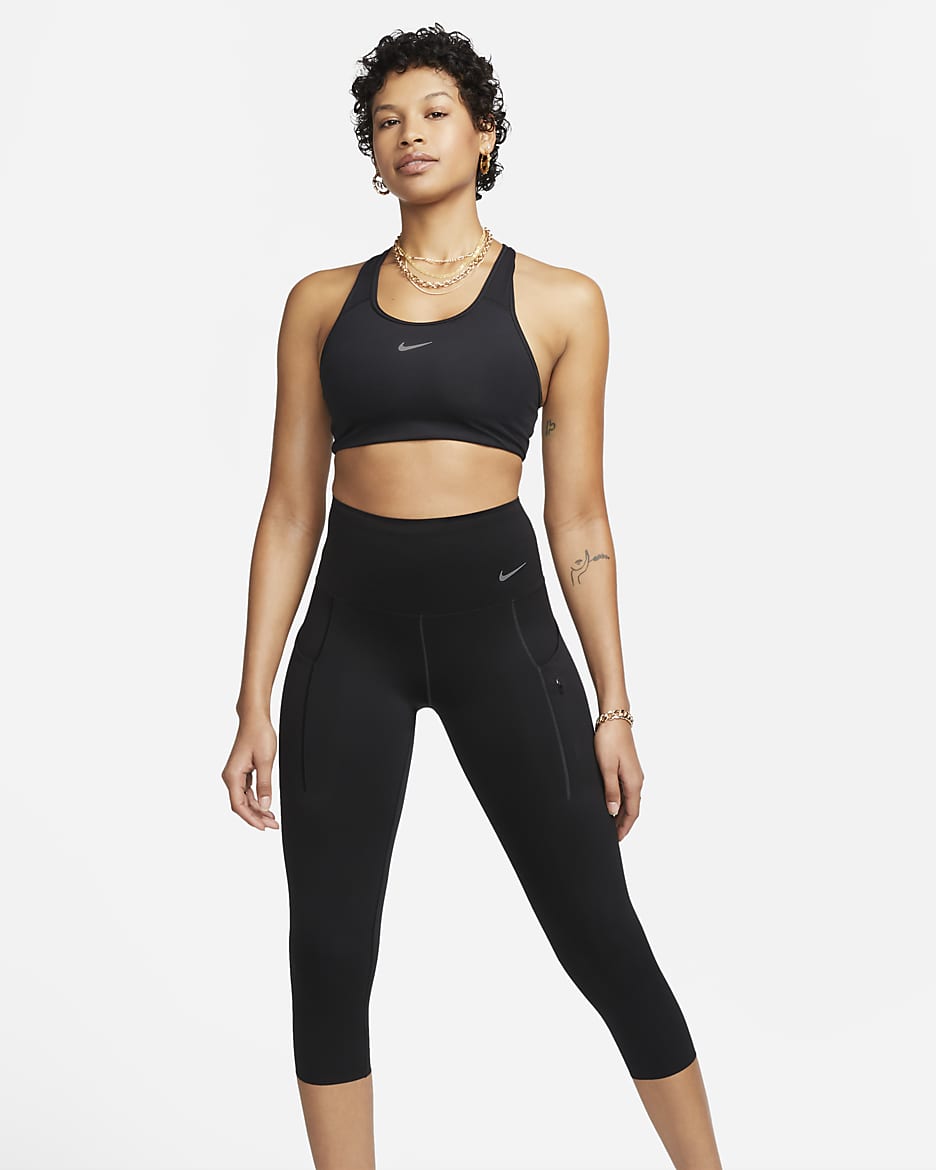 Leggings cropped de tiro alto y sujeción firme con bolsillos para mujer Nike Go - Negro/Negro