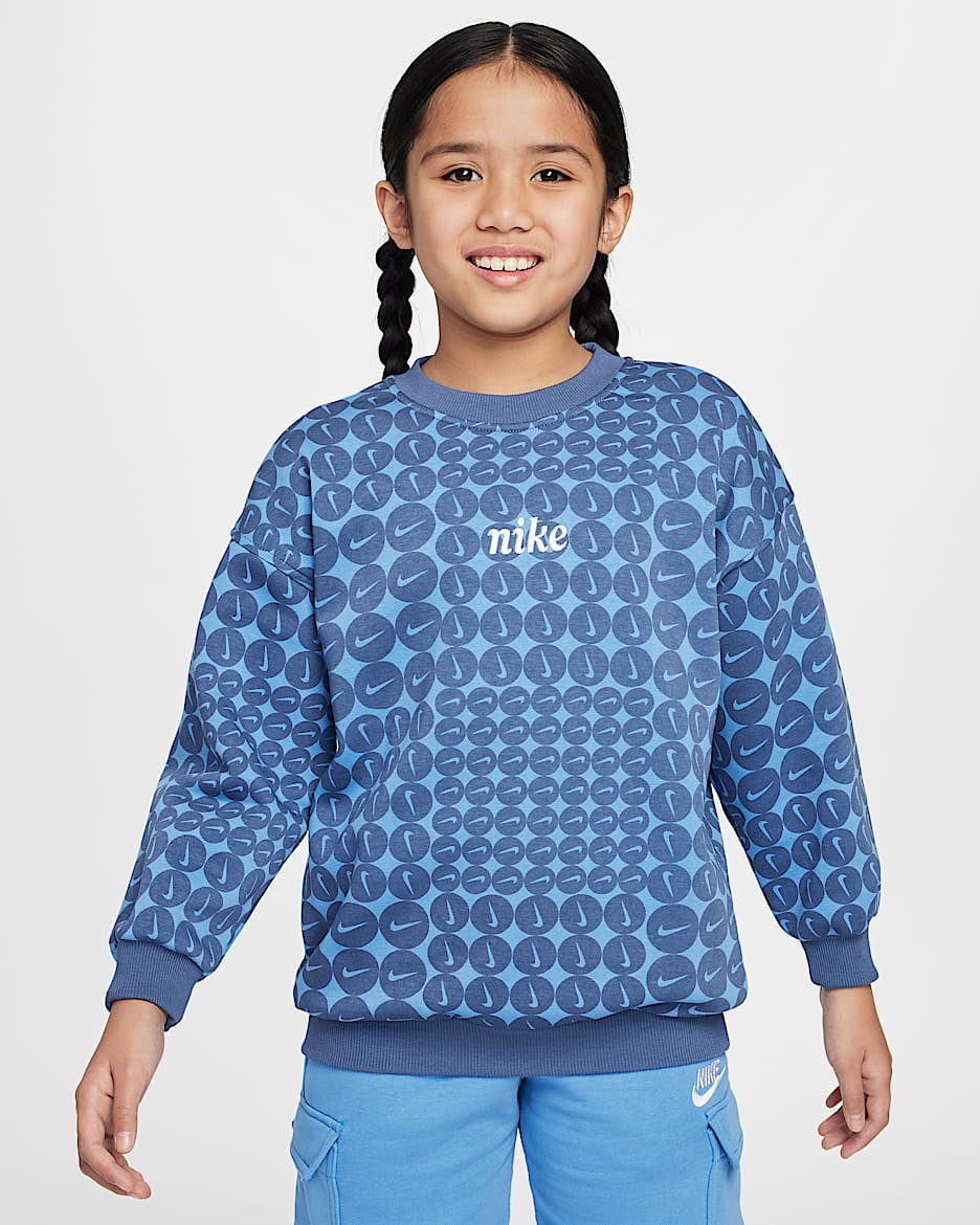 Sudadera de cuello redondo oversized para niña talla grande Nike Sportswear Club Fleece - Azul difuso/Blanco
