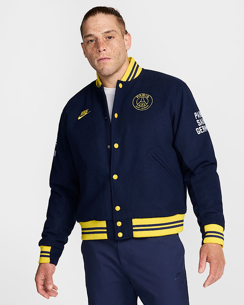 Męska sportowa kurtka piłkarska Nike Paris Saint-Germain Authentics - Midnight Navy/Speed Yellow