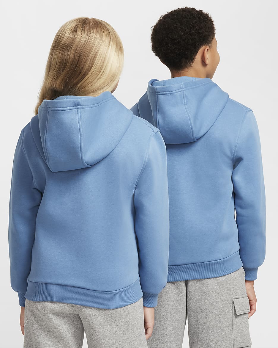 Nike Sportswear Club Fleece hettejakke med hel glidelås til store barn - Aegean Storm/Hvit