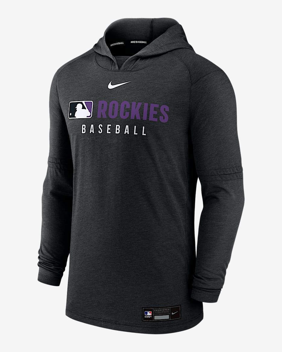 Sudadera con gorro sin cierre Nike Dri-FIT de la MLB para hombre Colorado Rockies Authentic Collection - Negro jaspeado