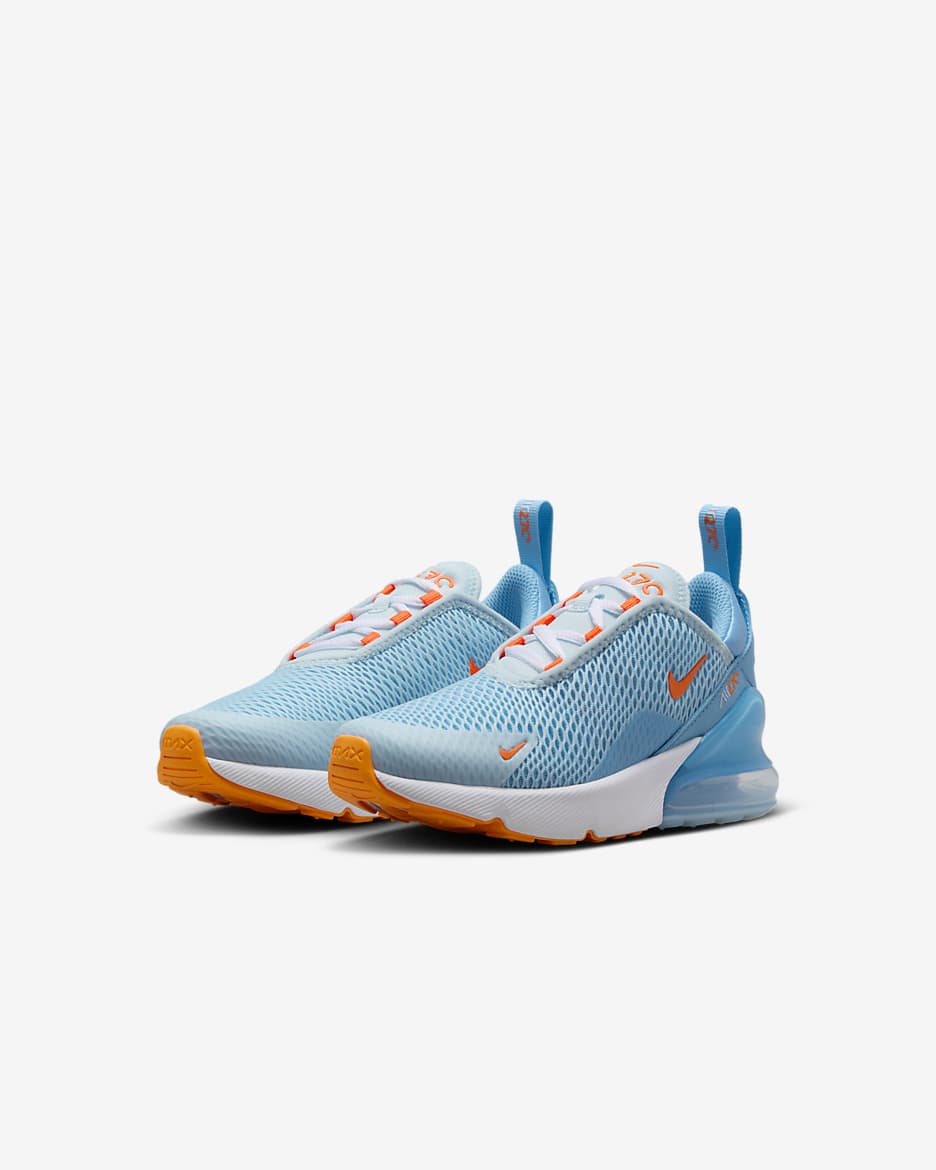 Nike Air Max 270 Little Kids' Shoes - Glacier Blue/Aquarius Blue/White/Total Orange