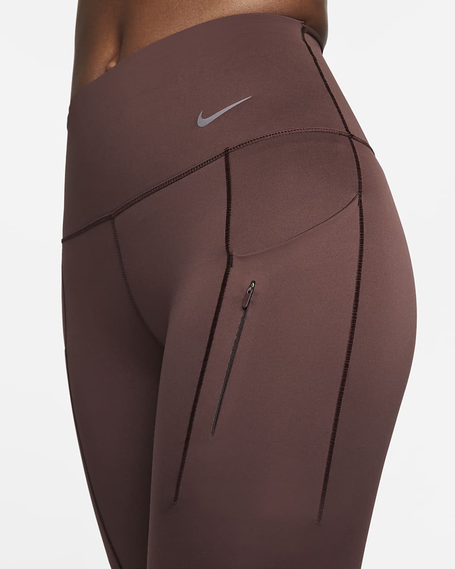 Leggings de tiro alto de 7/8 de sujeción firme con bolsillos para mujer Nike Go - Tierra/Negro