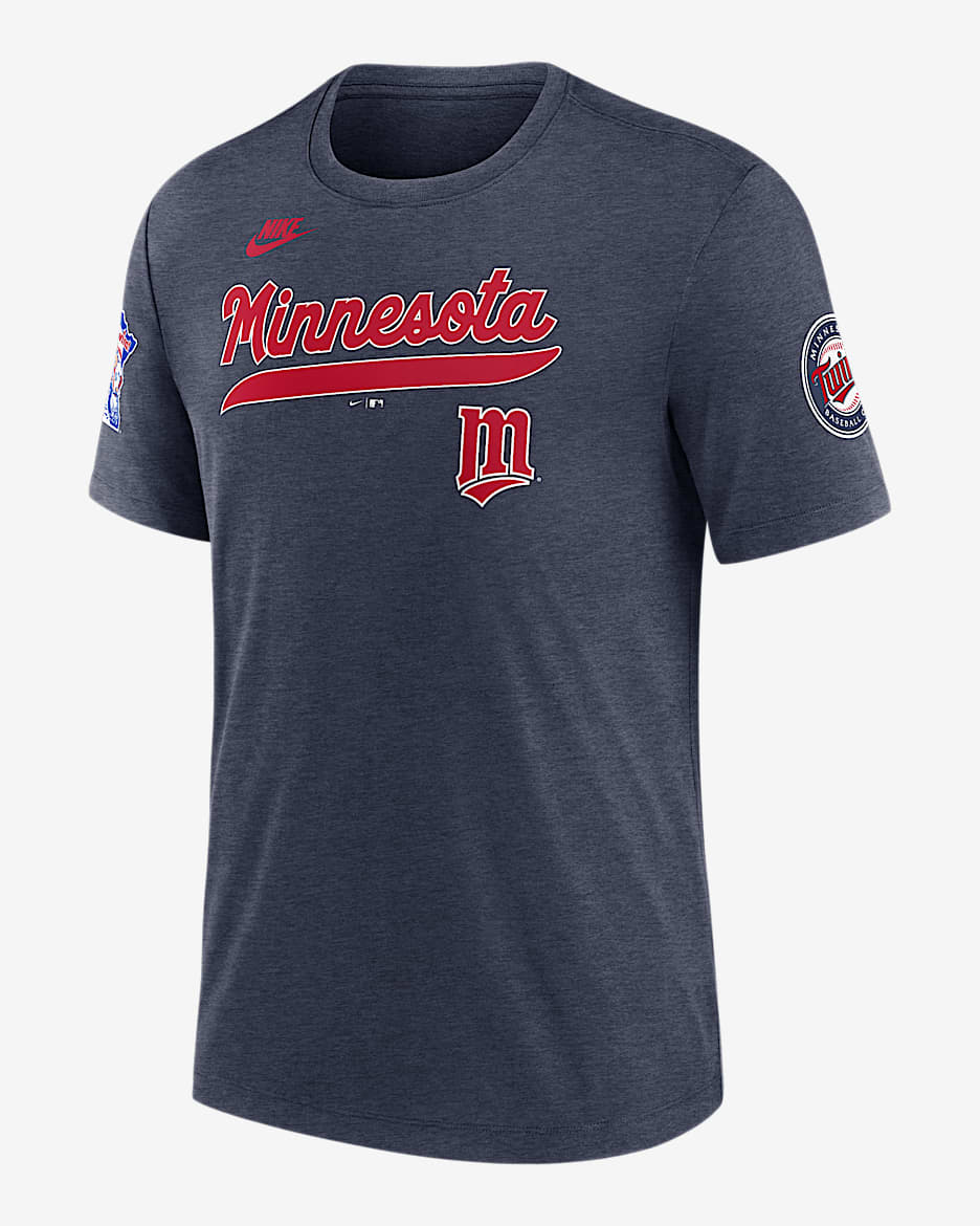 Playera Nike de la MLB para hombre Minnesota Twins Cooperstown Eras - Azul marino jaspeado