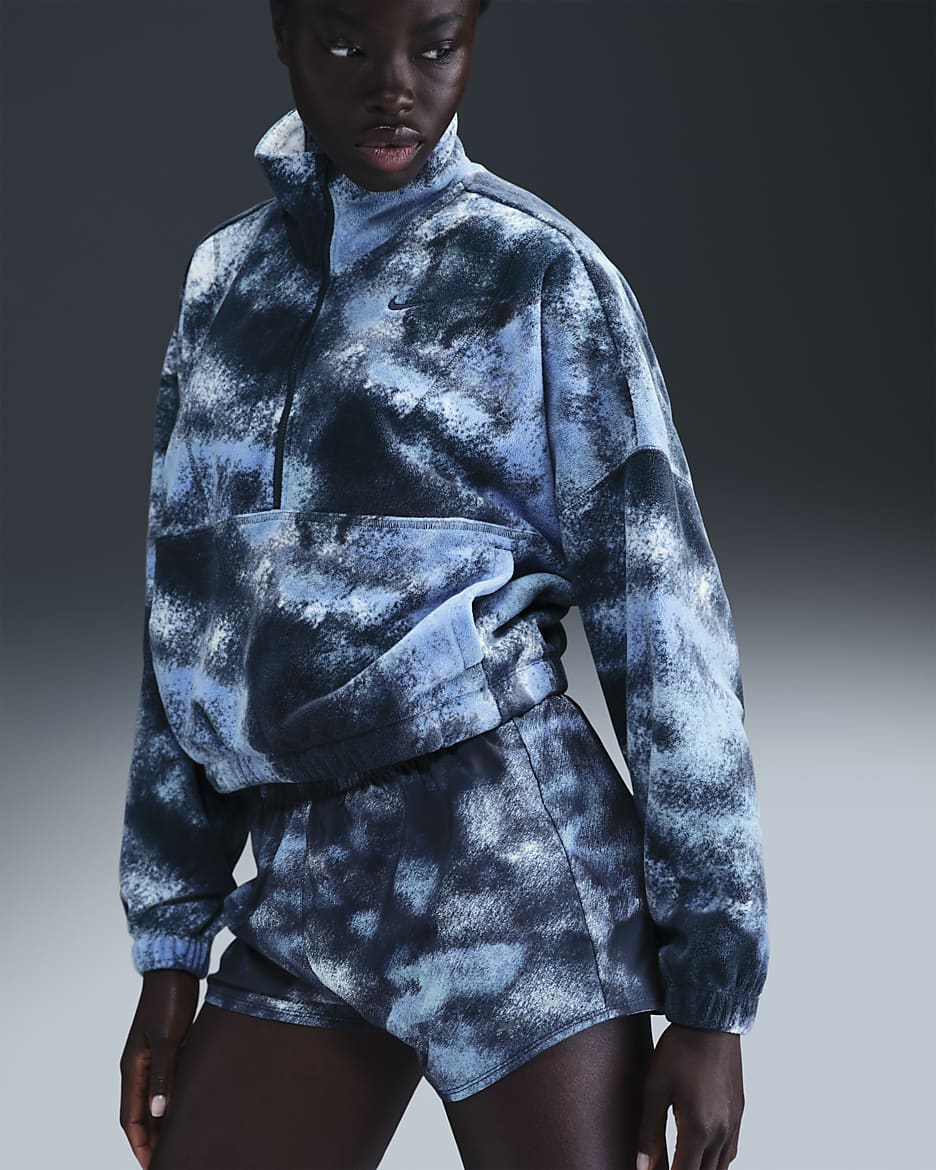 Sudadera de tejido Fleece Therma-FIT con estampado oversized de 1/2 cierre para mujer Nike One - Azul marino militar/Azul marino militar