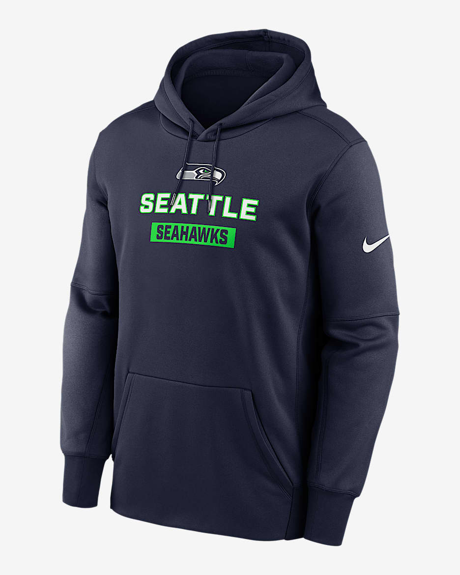 Seattle Seahawks Toss Sweep Men’s Nike Therma NFL Pullover Hoodie - Navy