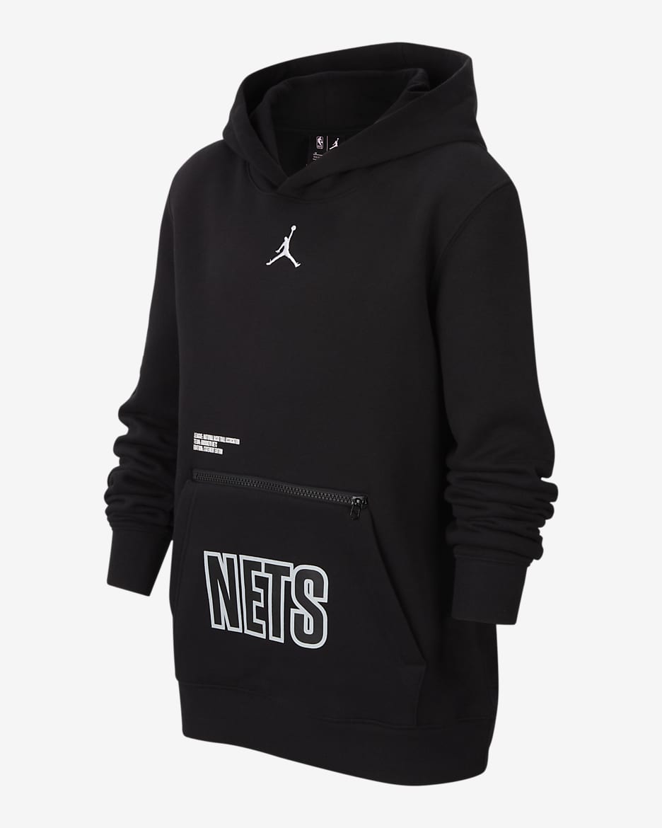 Brooklyn Nets Courtside Statement Edition Big Kids' Jordan NBA Fleece Pullover Hoodie - Black