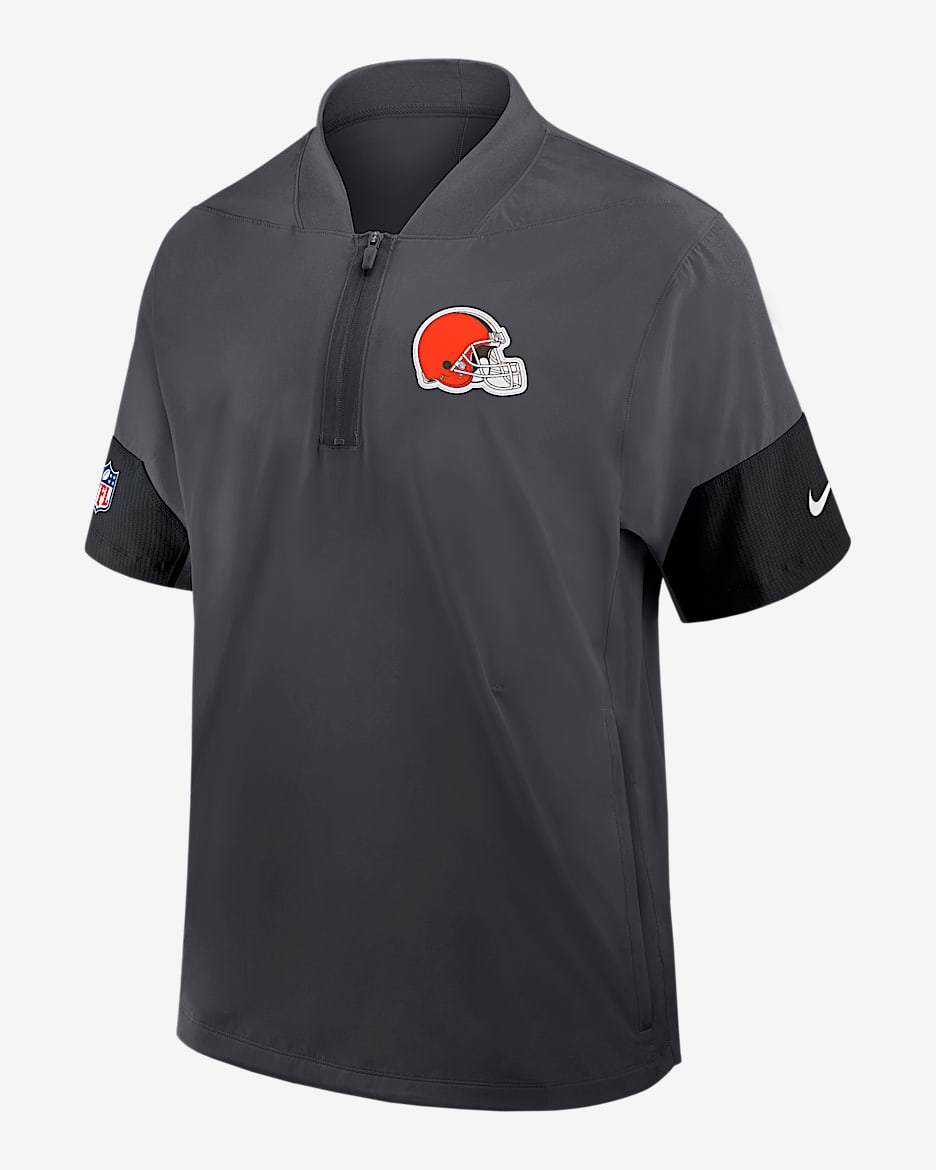 Cleveland Browns Sideline Coach Men's Nike NFL 1/2-Zip Short-Sleeve Hooded Jacket - Grey