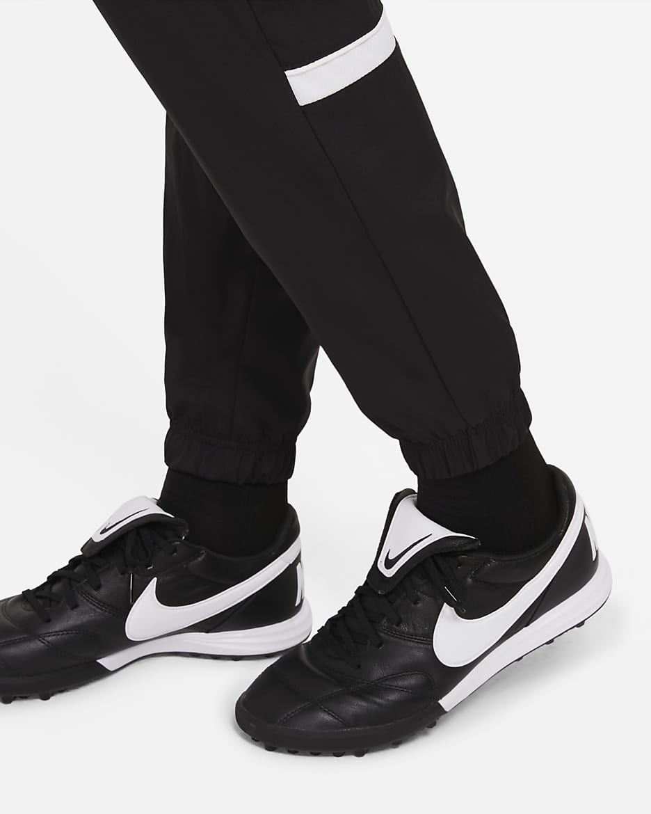 Pantalones de entrenamiento de fútbol de tejido Woven para mujer Nike Dri-FIT Academy - Negro/Blanco/Blanco/Blanco