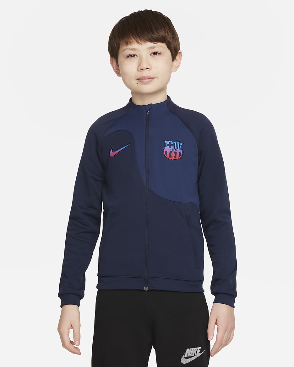 FC Barcelona Academy Pro Big Kids' Nike Soccer Jacket - Obsidian/Midnight Navy/University Red