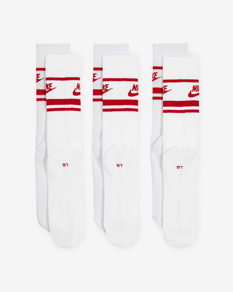 Nike Sportswear Dri-FIT Everyday Essential Crew Socks (3 Pairs) - White/University Red/University Red