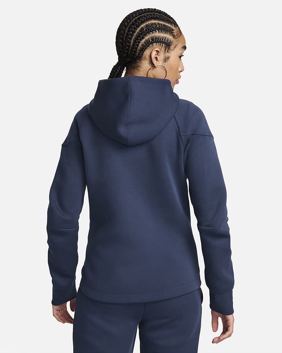 Fotbollshuvtröja Nike Paris Saint-Germain Tech Fleece Windrunner med hel dragkedja för kvinnor - Midnight Navy/Vit