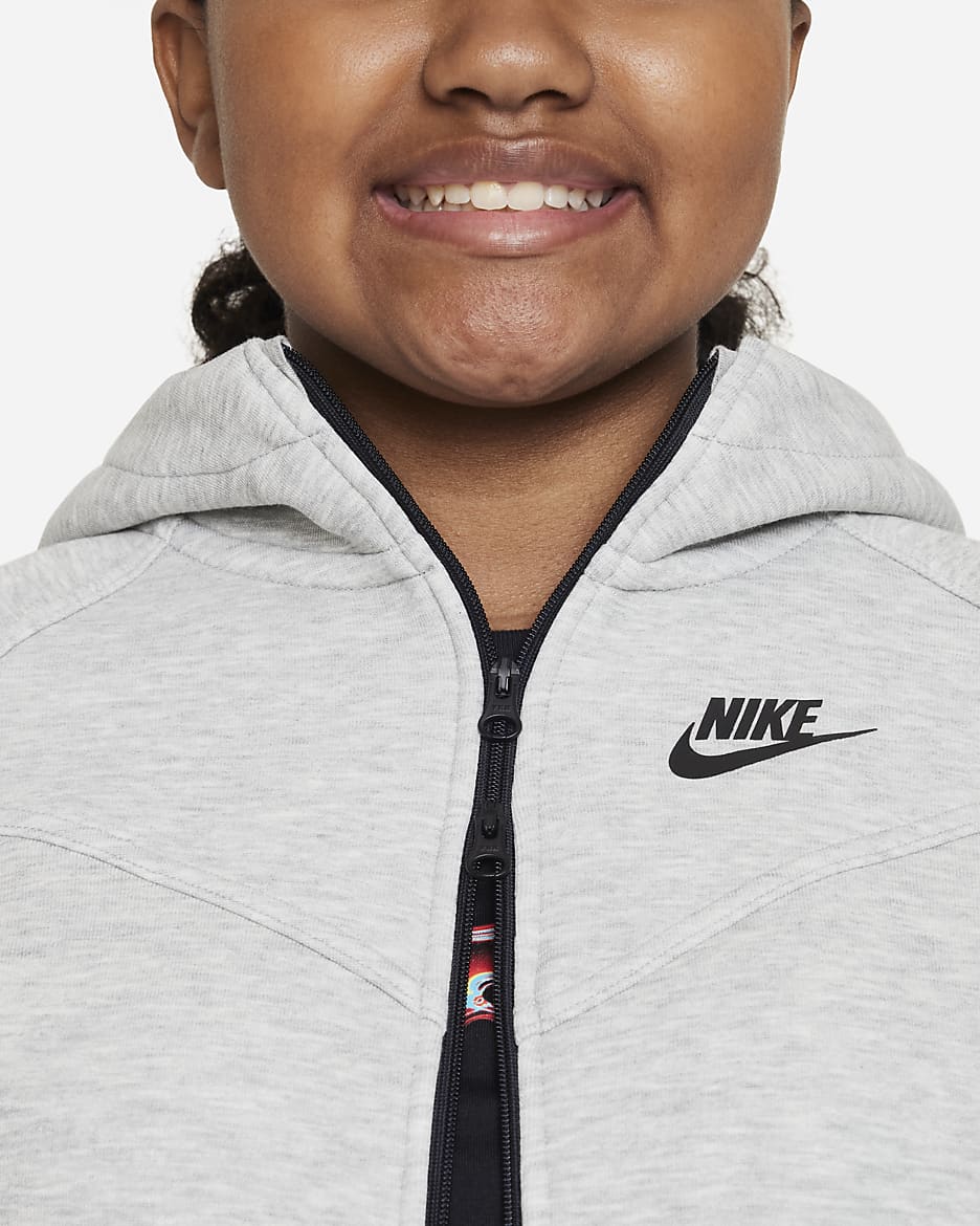 Nike Sportswear Tech Fleece Older Kids' (Girls') Full-Zip Hoodie (Extended Size) - Dark Grey Heather/Black/Black