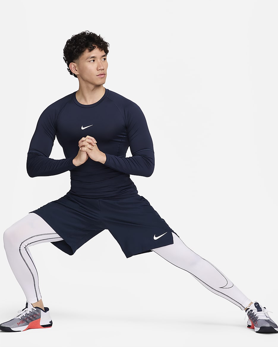 Nike Pro Men's Dri-FIT Tight Long-Sleeve Fitness Top - Obsidian/White