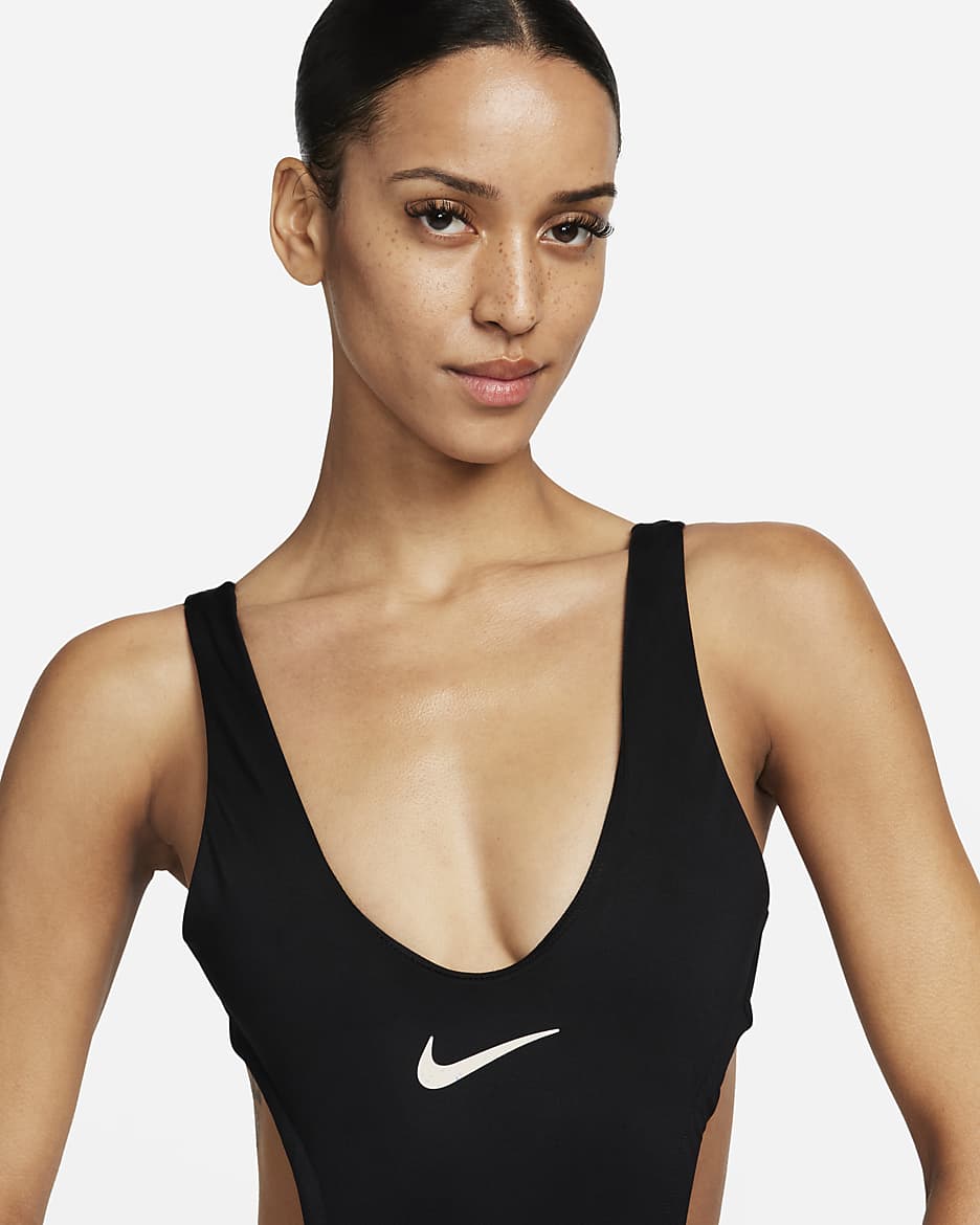 Traje de baño de una sola pieza recortado para mujer Nike Swim - Negro