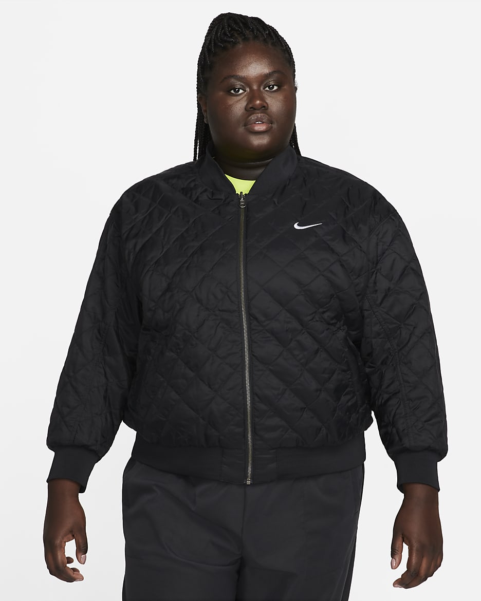 Nike Sportswear vendbar bomberjakke i collegestil til dame (Plus Size) - Svart/Svart/Hvit