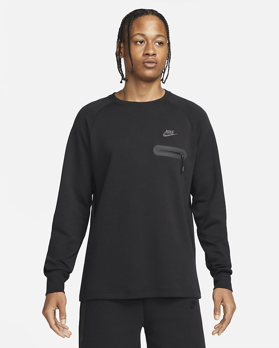 Męska koszulka z długim rękawem Nike Tech Fleece Lightweight - Czerń/Czerń