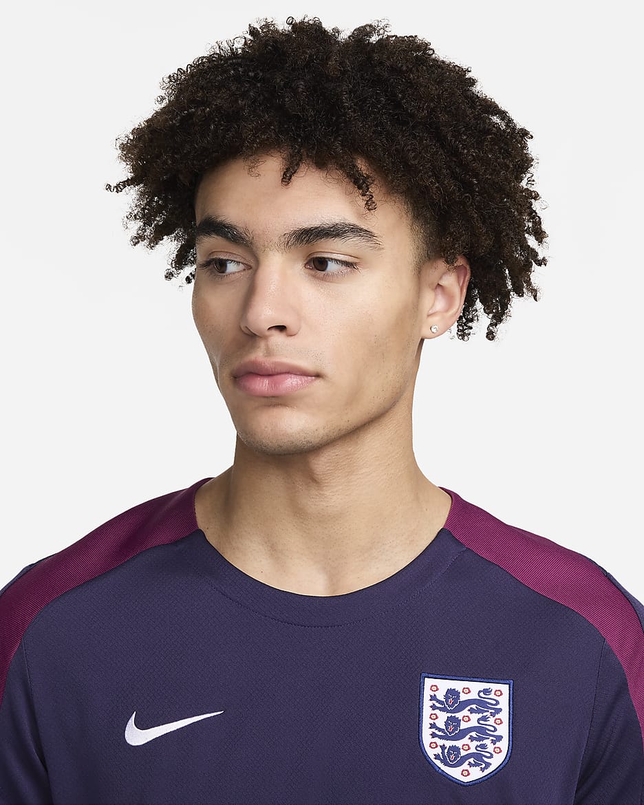 England Strike Nike Dri-FIT kortermet strikket fotballoverdel til herre - Purple Ink/Rosewood/Hvit