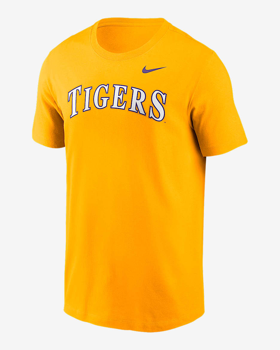 Playera universitaria Nike para hombre LSU Tigers Baseball Wordmark - Oro