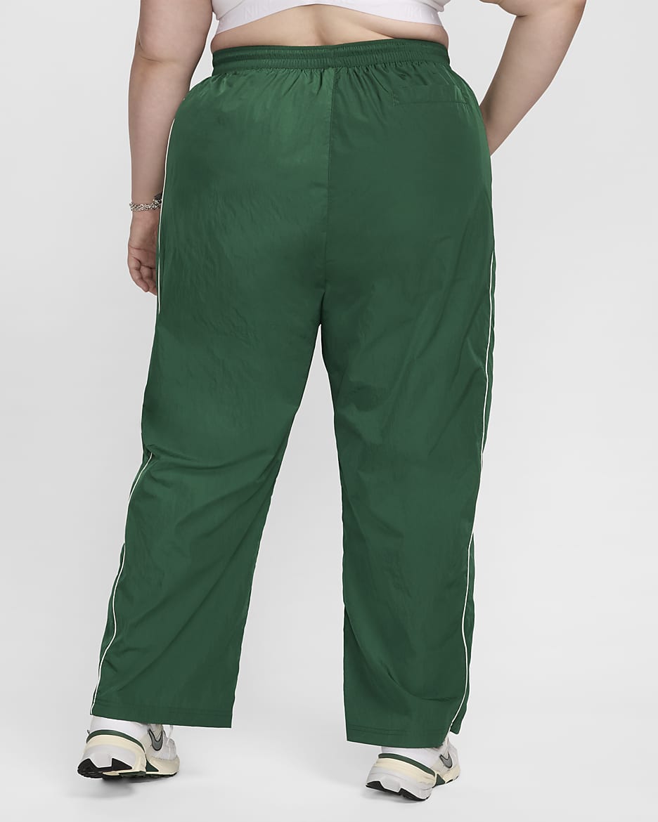 Nike Windrunner Women's High-Waisted Woven Open-Hem Trousers (Plus Size) - Gorge Green/Sail