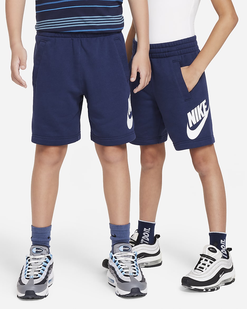 Shorts de French Terry para niños talla grande Nike Sportswear Club Fleece - Azul marino medianoche/Blanco